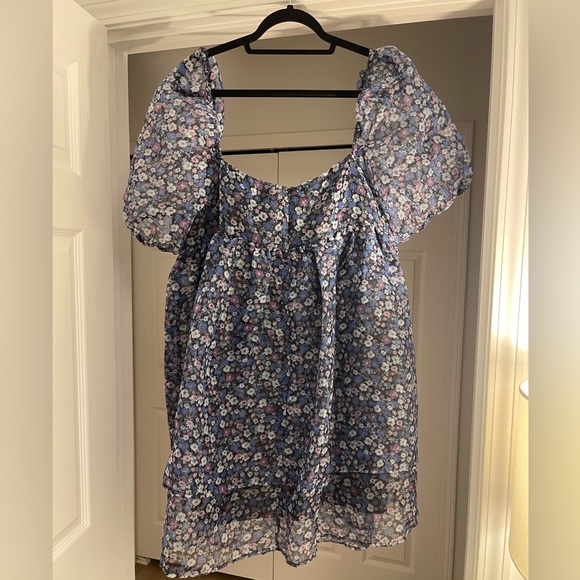 The Frolic Plus puff sleeve organza mini dress in bloom floral - Picture 13 of 14